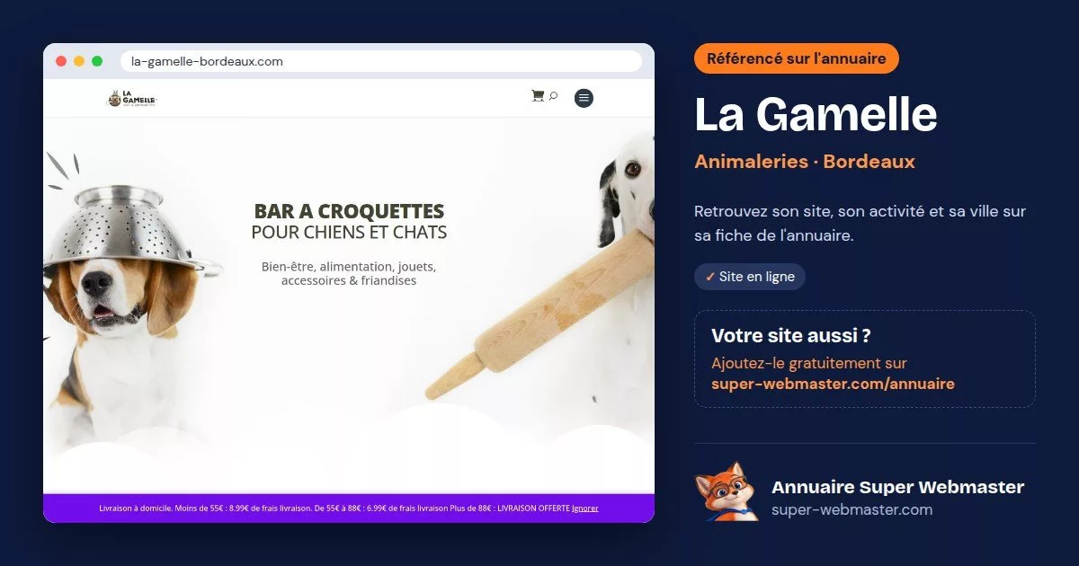 Page d'accueil de la-gamelle-bordeaux.com, avec la fiche La Gamelle de l'annuaire Super Webmaster