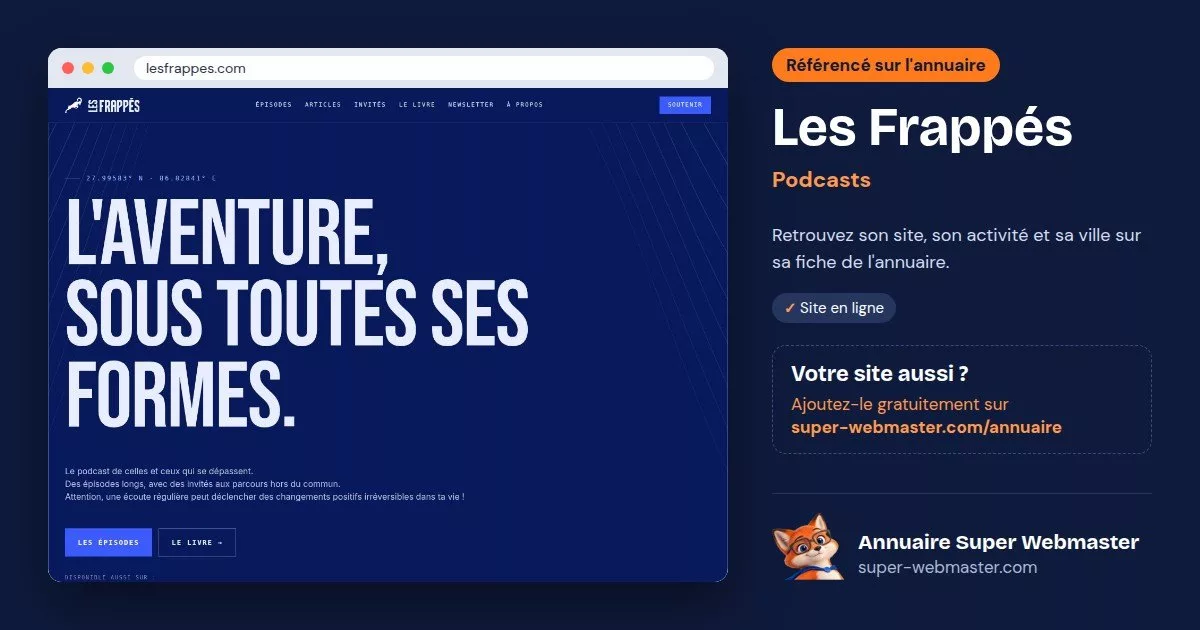 Page d'accueil de lesfrappes.com, avec la fiche Les Frappés de l'annuaire Super Webmaster