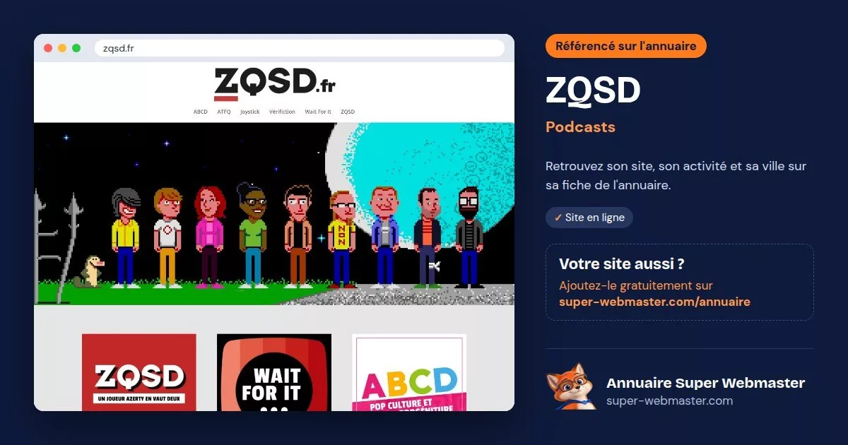 Page d'accueil de zqsd.fr, avec la fiche ZQSD de l'annuaire Super Webmaster
