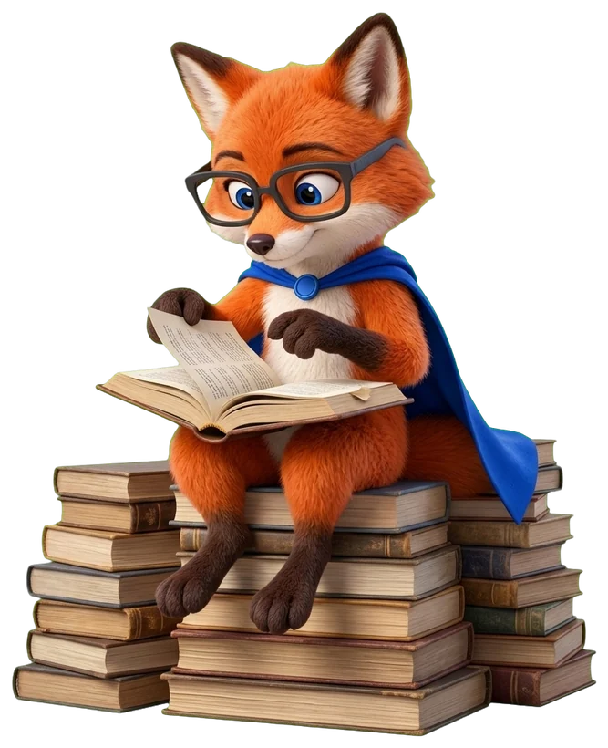 Le renard feuillette un grand annuaire