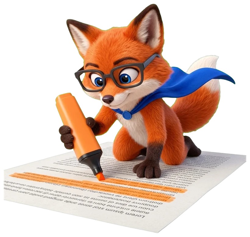 Le renard surligne les mots d'un texte