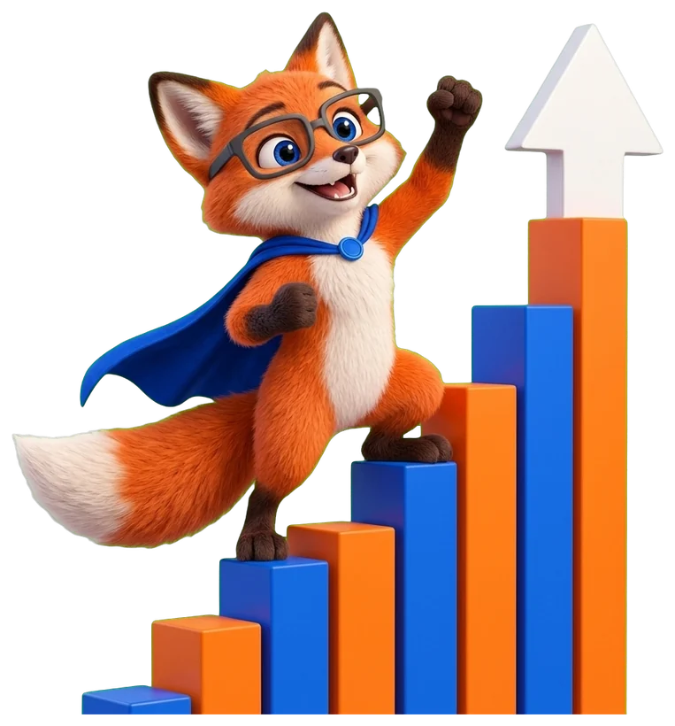 Le renard montre un graphique qui monte